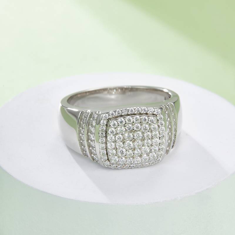 R6471豪镶S925银镀白金MoissaniteMen's Ring厘石D级0.82ct